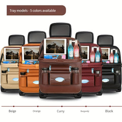 PU Leather Car Storage Bag with Table Tray - Snack and Toy Organizer