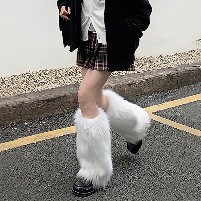 Solid Fuzzy Leg Warmers Warm Knee High Socks Women's Stockings & Hosiery