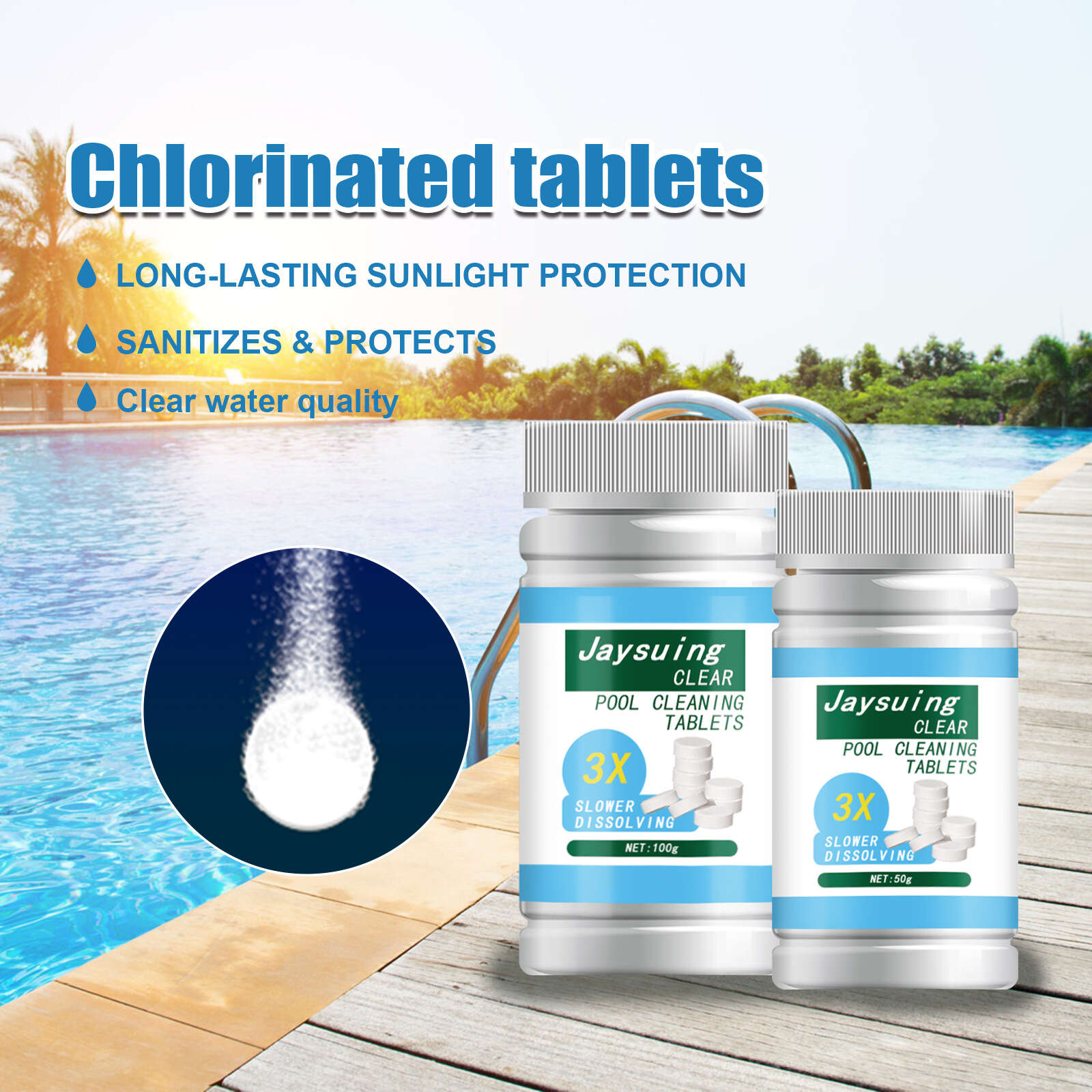 3pcs Pool Effervescent Tablets Hot Springs Massage Algae Remover