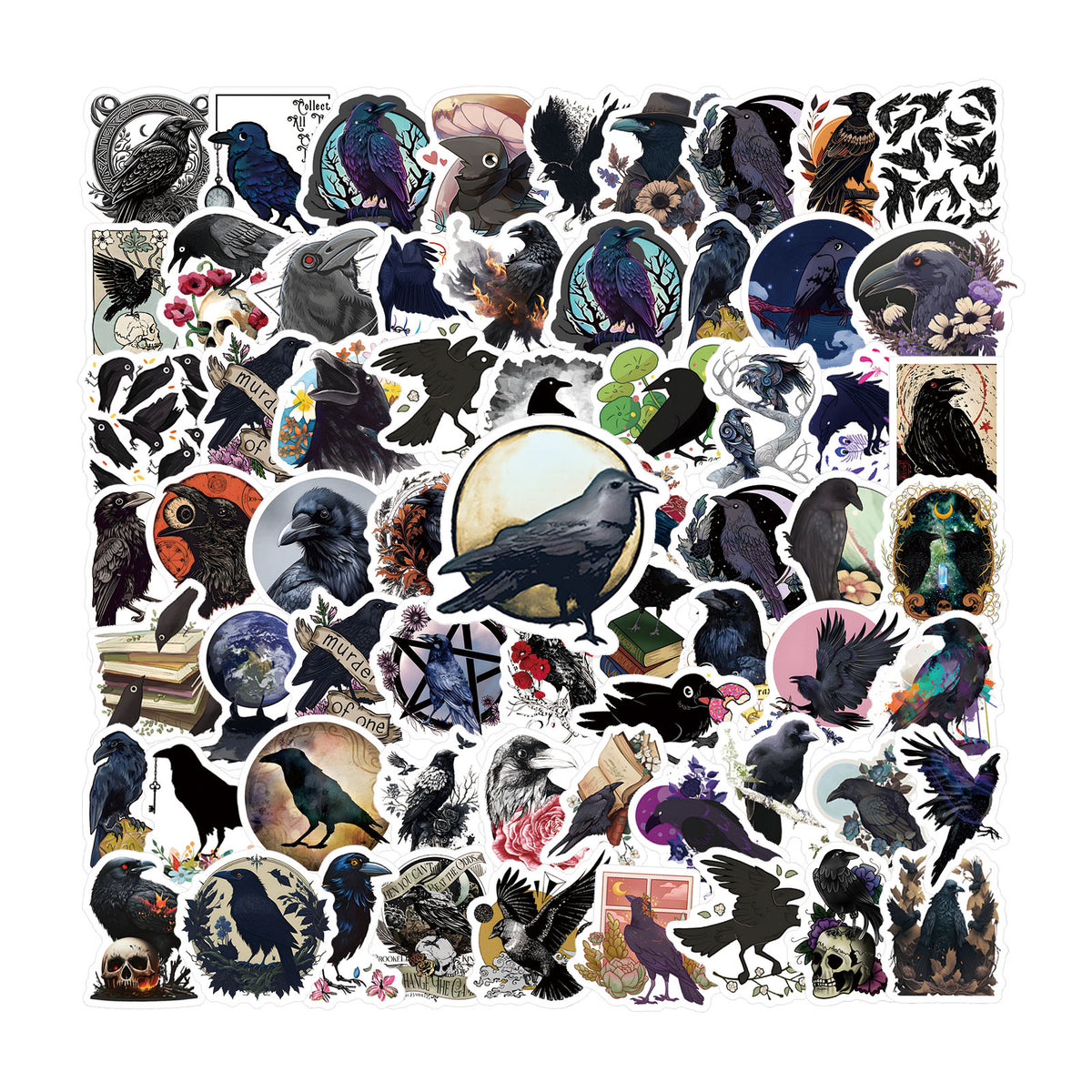69pcs Funny Cartoon Waterproof Stickers: Fear Crow Bird Love Doodle Aesthetics
