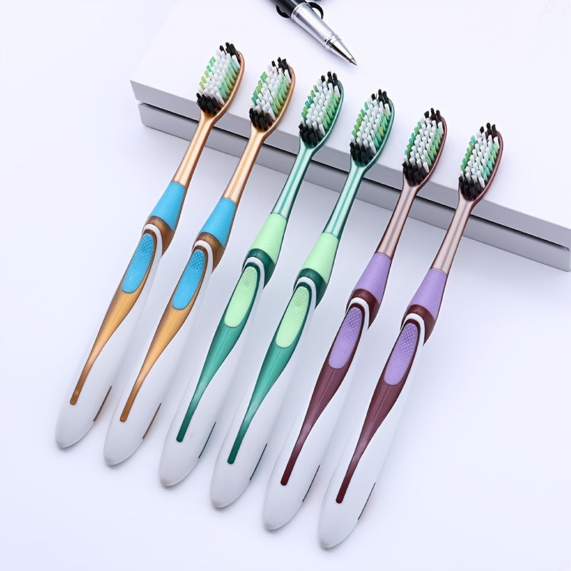 6pcs Medium Hard Hair Toothbrush, Family Pack, 2 Red, 2 Green, 2 Yellow