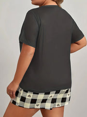 Funny Goose Print V Neck Pajama Top Plus Size Short Sleeve Lounge Tee