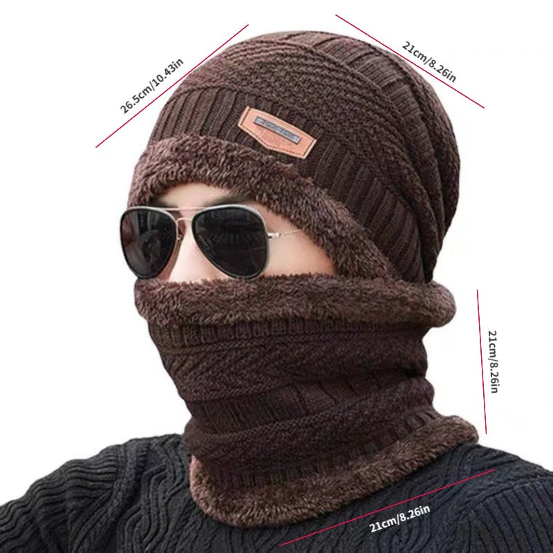 Men's Winter Cycling Hat And Neck Scarf Set Cold Proof Warm Ear Protection