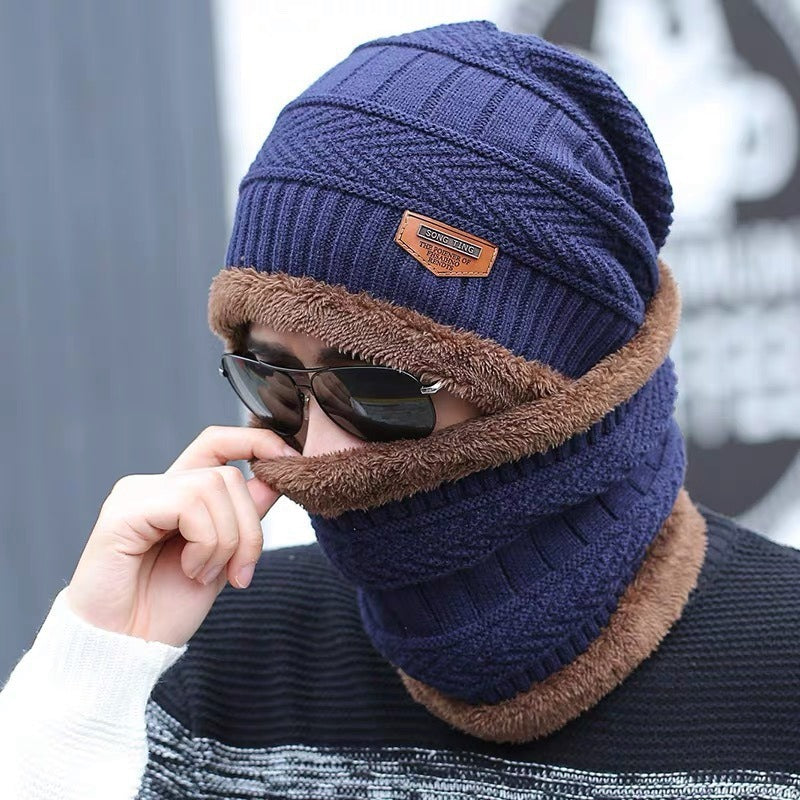 Men's Winter Cycling Hat And Neck Scarf Set Cold Proof Warm Ear Protection