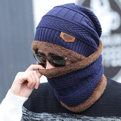 Men's Winter Cycling Hat And Neck Scarf Set Cold Proof Warm Ear Protection