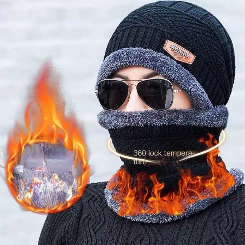 Men's Winter Cycling Hat And Neck Scarf Set Cold Proof Warm Ear Protection