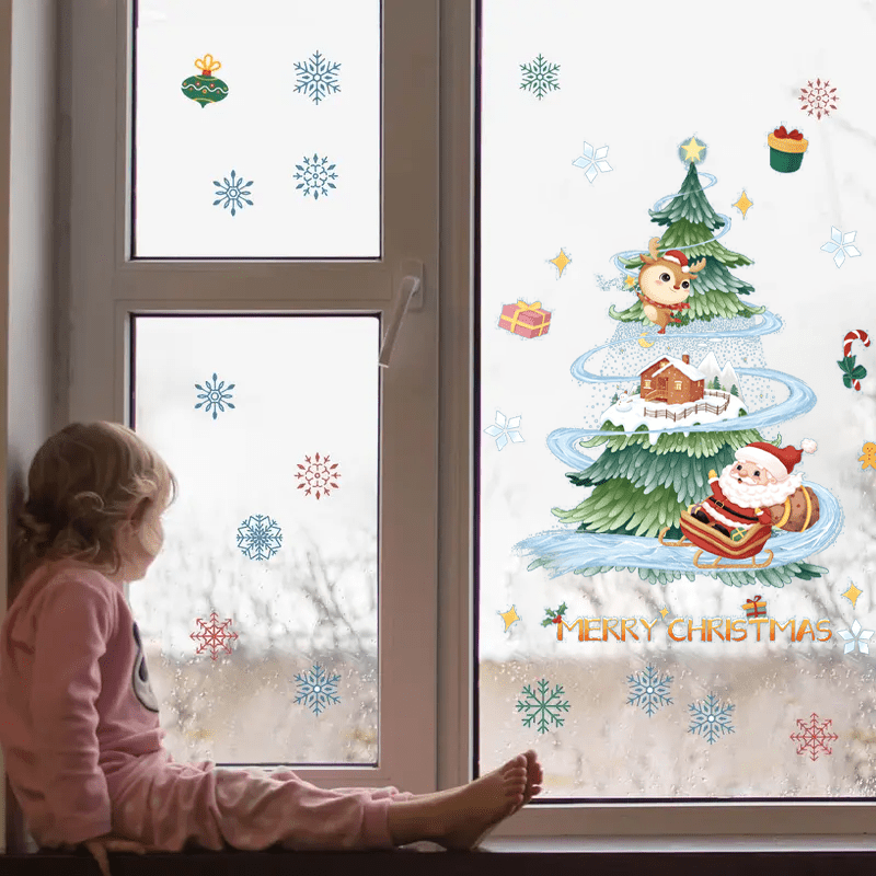 Christmas Window Stickers Gift Tree Snowflakes Removable Waterproof PVC Stickers