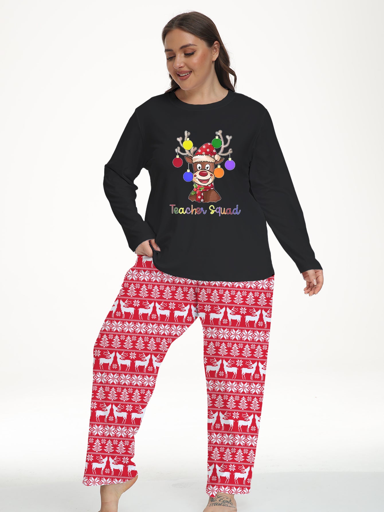  Christmas Casual Pajama Set - Colorblock Graphic Tee