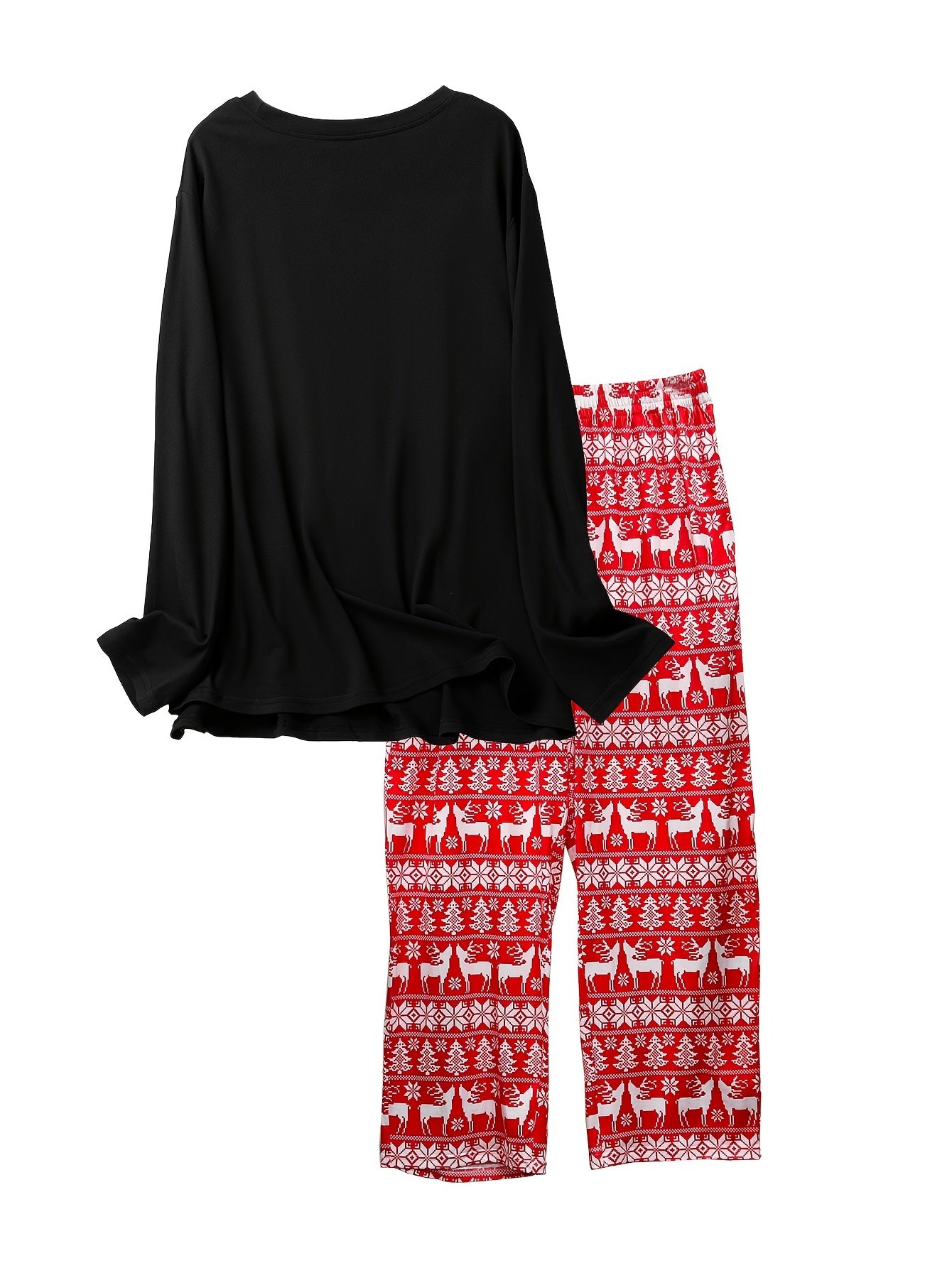  Christmas Pajama Set Women's Colorblock Graphic Tee & Pants Pajama
