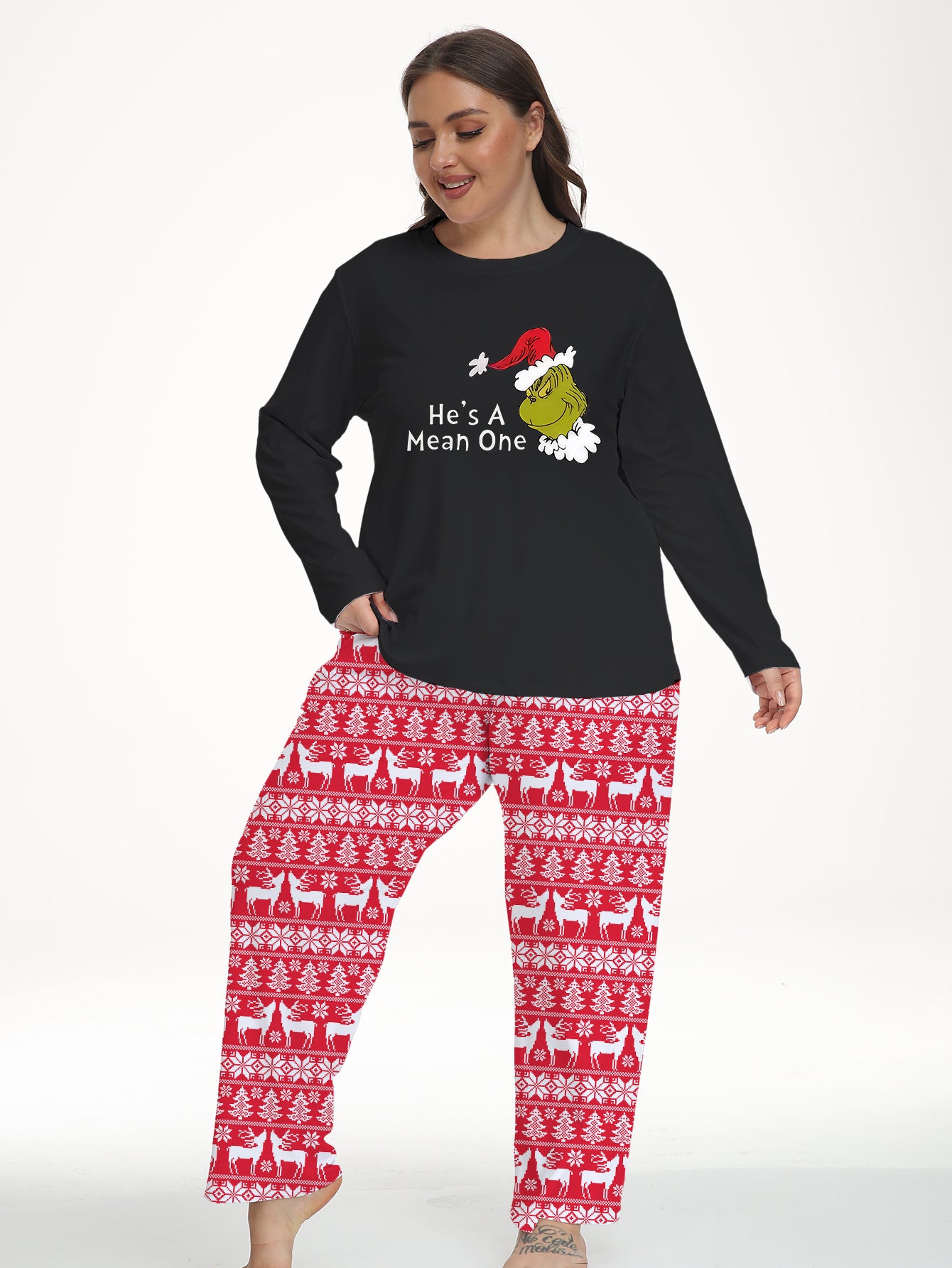  Christmas Pajama Set Women's Colorblock Graphic Tee & Pants Pajama