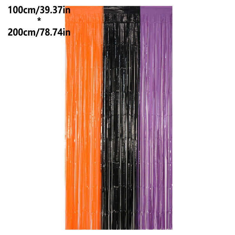 Orange Purple Tinsel Fringe Halloween Curtain