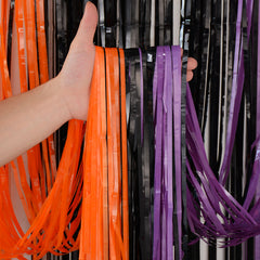 Orange Purple Tinsel Fringe Halloween Curtain