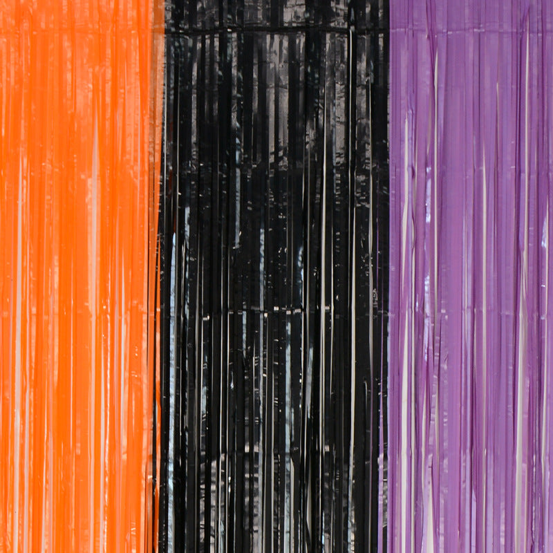 Orange Purple Tinsel Fringe Halloween Curtain