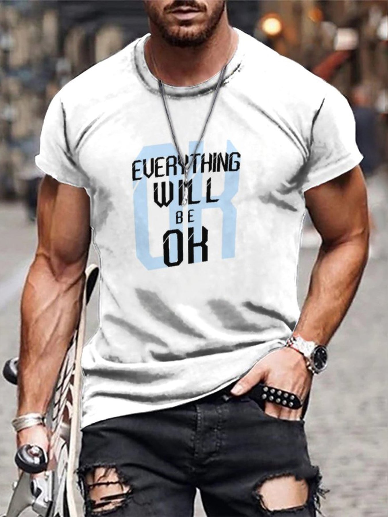 Everything Will Be Ok 3D Digital Print Men's Graphic Tee Short Sleeve Top