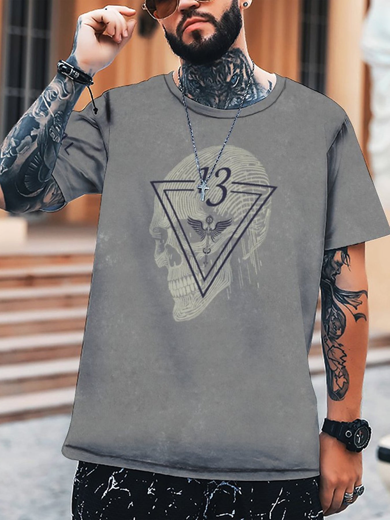 Skull 3D Digital Pattern Print Men's Graphic T shirt Short Sleeve Pullover Tops