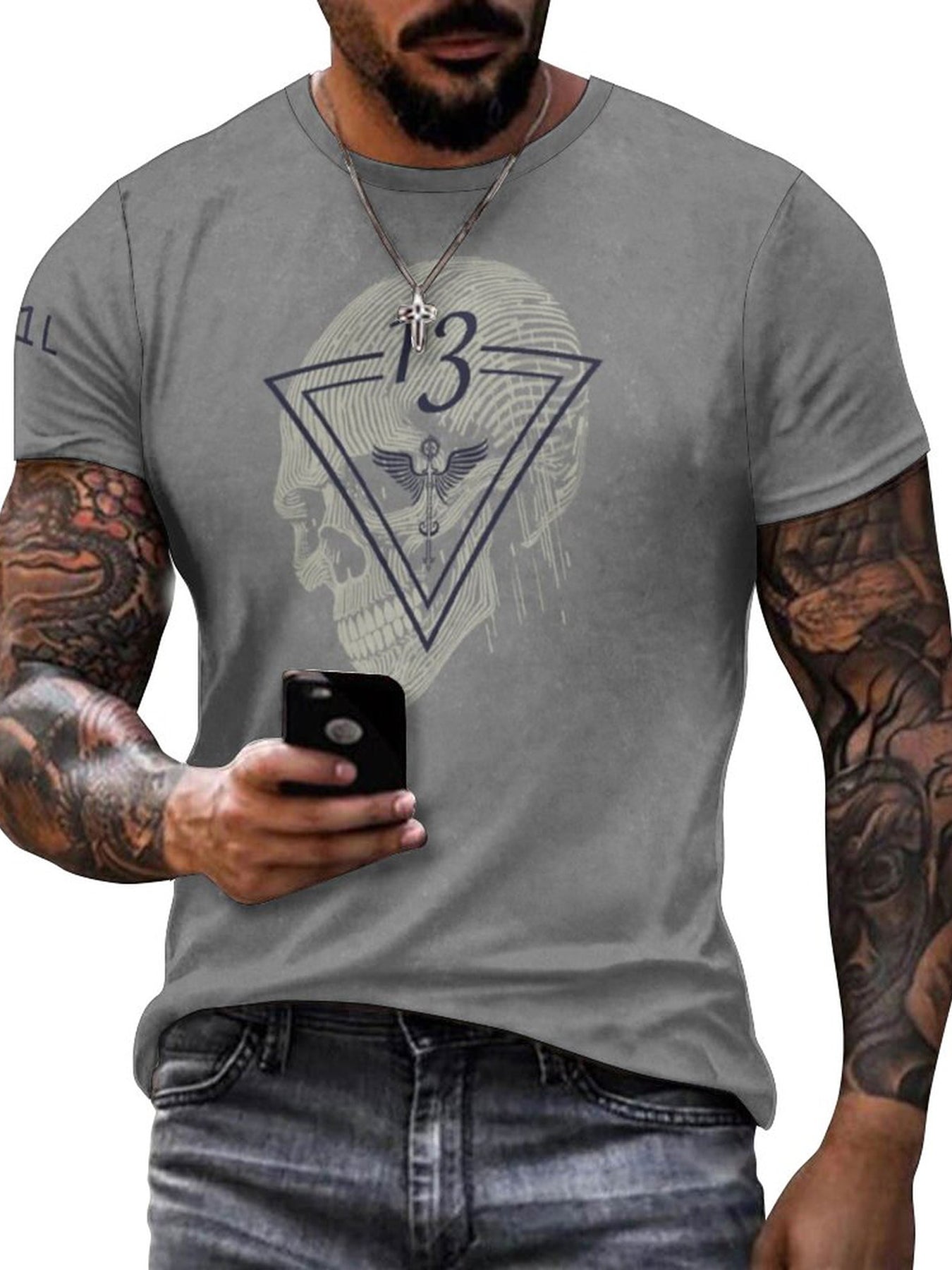 Skull 3D Digital Pattern Print Men's Graphic T shirt Short Sleeve Pullover Tops