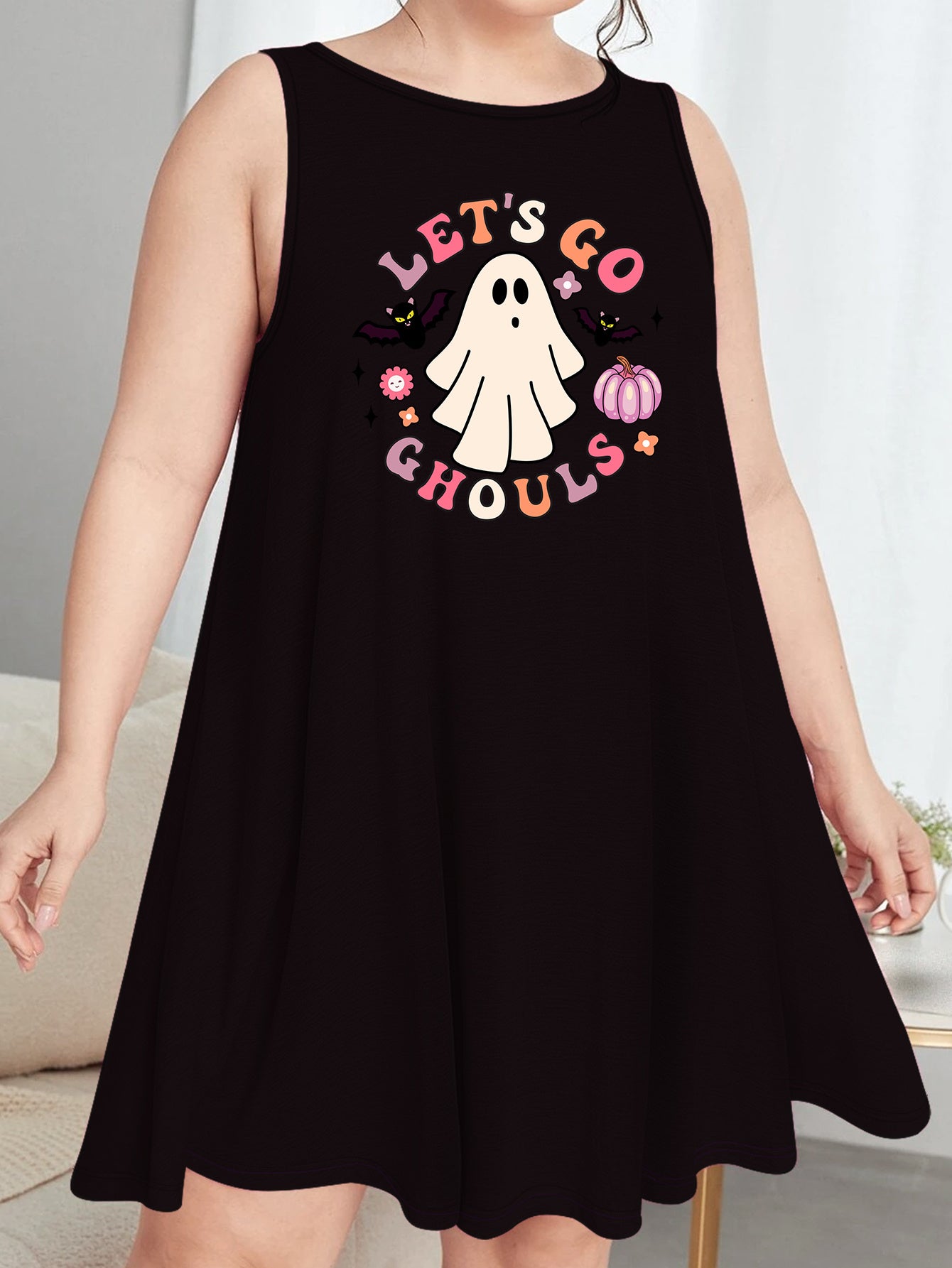  Halloween Nightdress with Graphic Print Tank Sleep Dress
