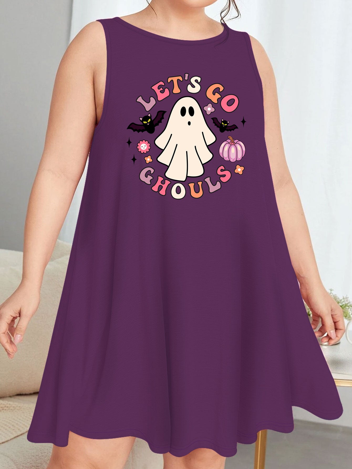  Halloween Nightdress with Graphic Print Tank Sleep Dress
