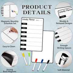 2pcs Magnetic Weekly Dry Erase Board For Fridge Notepad