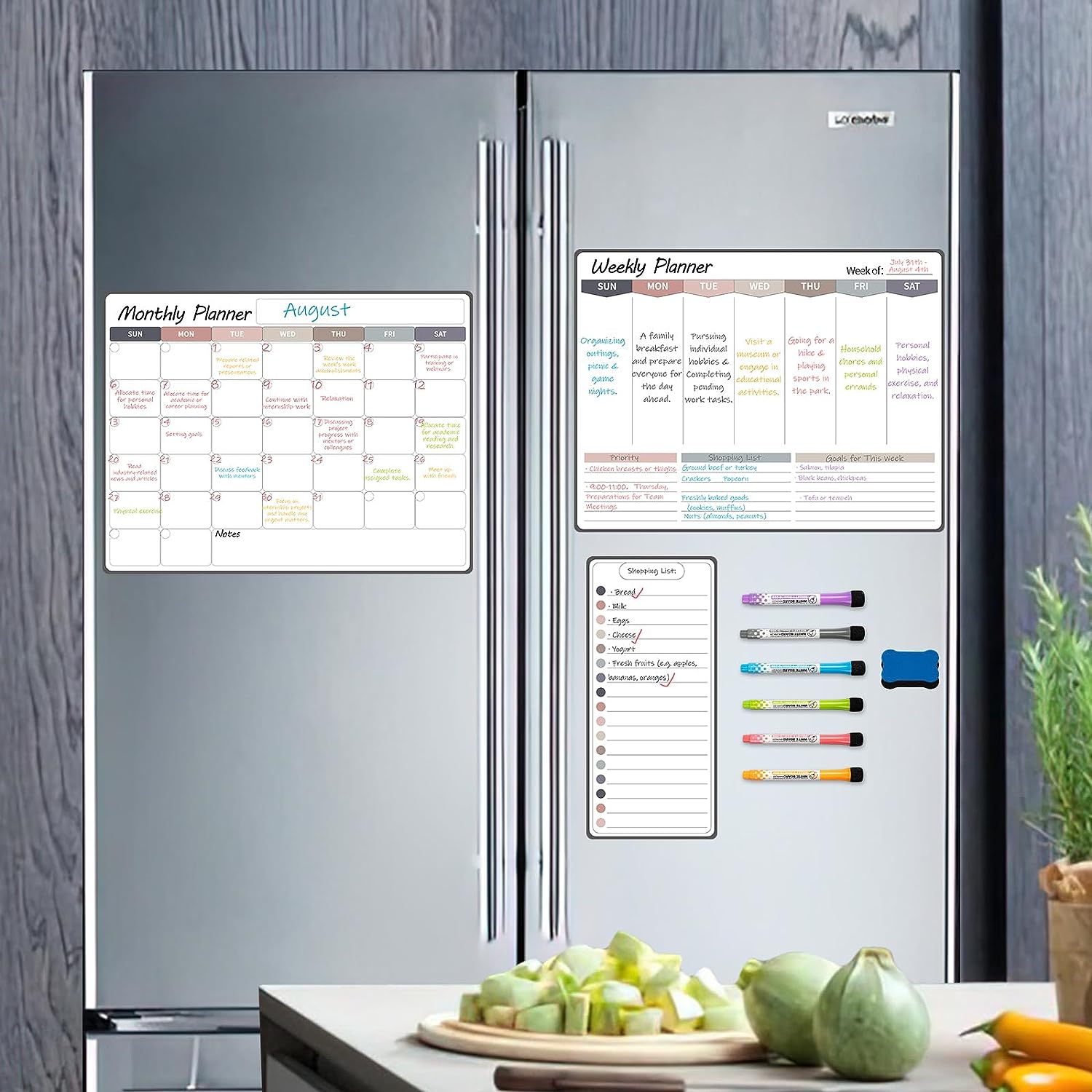 3pcs Colorful Magnetic Monthly Calendar Whiteboard For Fridge