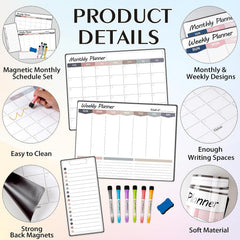 3pcs Colorful Magnetic Monthly Calendar Whiteboard For Fridge