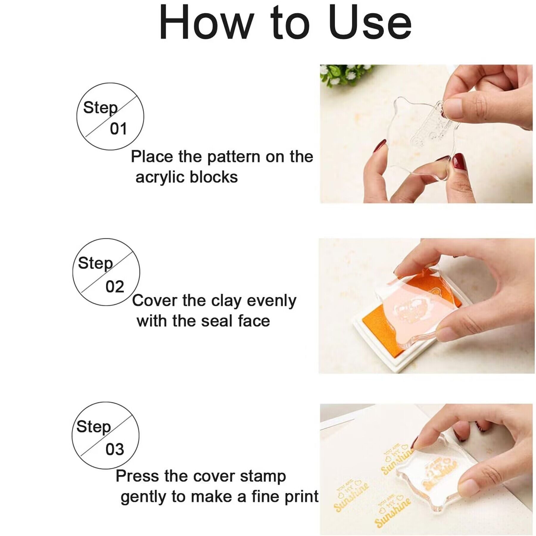 3pcs Clear Acrylic Stamp Block Kit With Grid Lines for Perfect Stamped Images