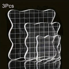 3pcs Clear Acrylic Stamp Block Kit With Grid Lines for Perfect Stamped Images