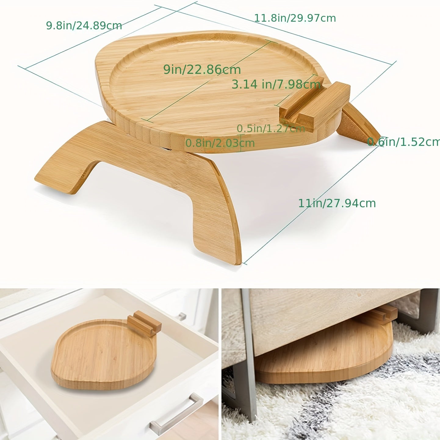 Wooden Sofa Tray with Phone Holder - Non-Slip Armrest Table