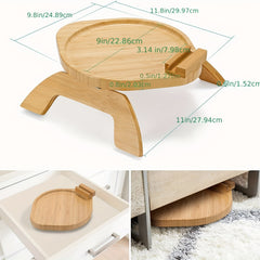 Wooden Sofa Tray with Phone Holder - Non-Slip Armrest Table