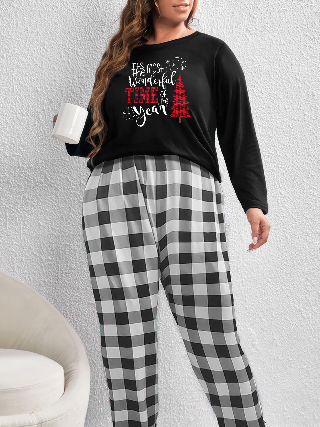  Christmas Loungewear Set Tee & Plaid Pants