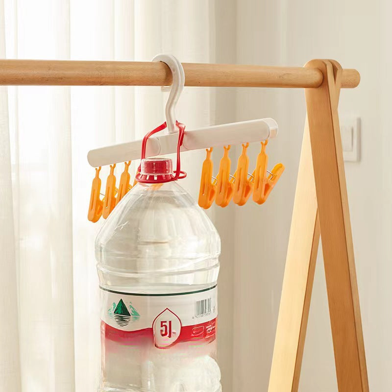 Foldable 8 Clip Sock Holder Baby Clothes Windproof Hat Wardrobe Storage Rack