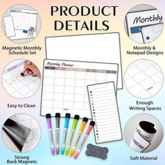 3pc Magnetic Monthly Calendar For Fridge Colorful Magnetic Whiteboard