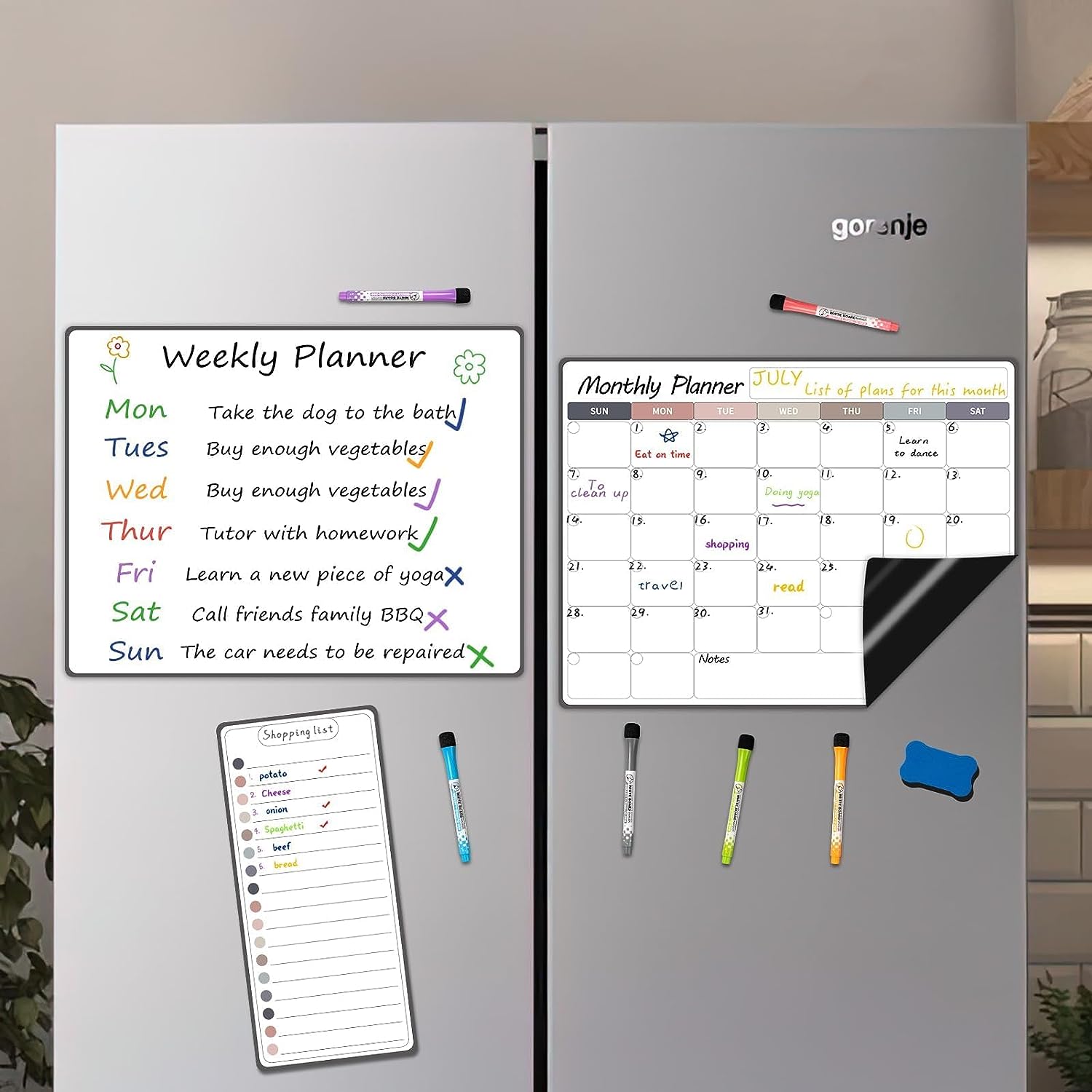 3pc Magnetic Monthly Calendar For Fridge Colorful Magnetic Whiteboard