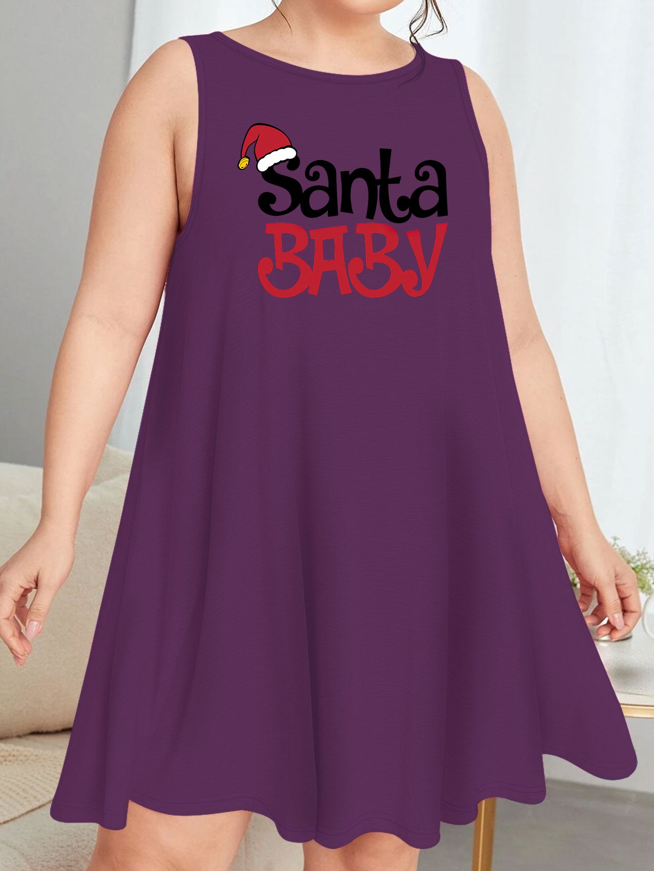  Christmas Nightdress Graphic Print Round Neck Sleep Dress