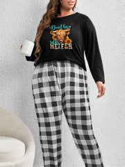  Sunflower Cow Head Print Tee & Plaid Pants Pajama Set