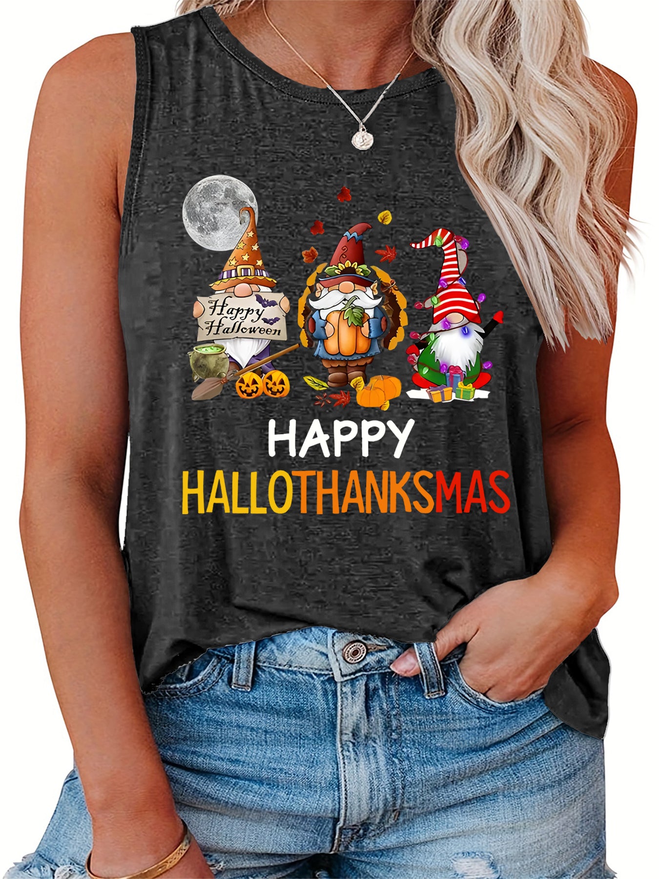  Casual Tank Top Women's Plus Halloween Merry Christmas Happy Hallothan