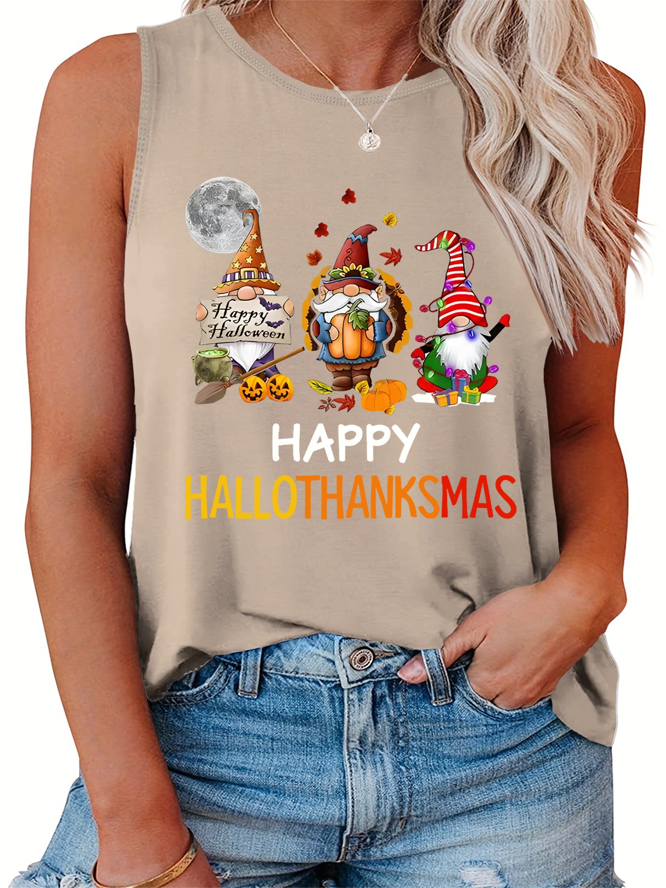  Casual Tank Top Women's Plus Halloween Merry Christmas Happy Hallothan