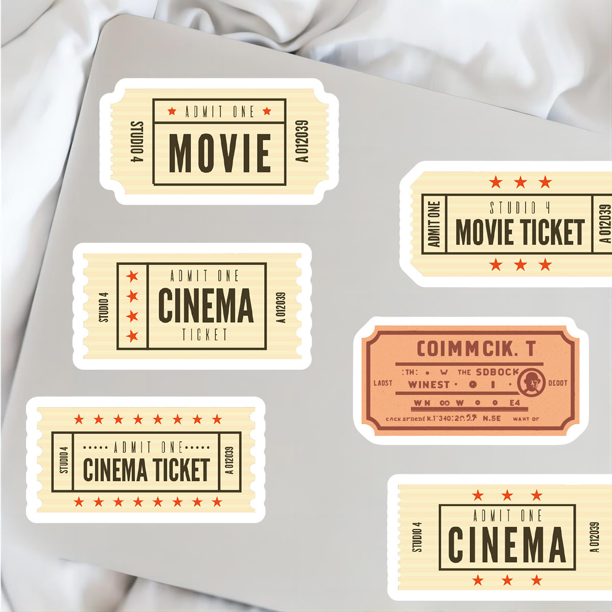 81pcs Movie Ticket Pattern Stickers Waterproof for Laptop PC Mobile
