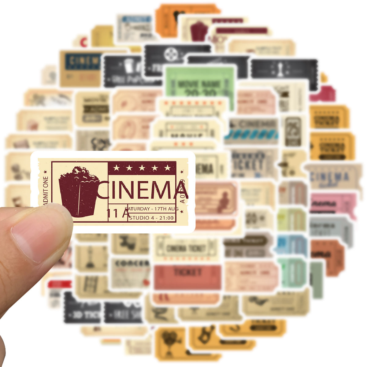 81pcs Movie Ticket Pattern Stickers Waterproof for Laptop PC Mobile