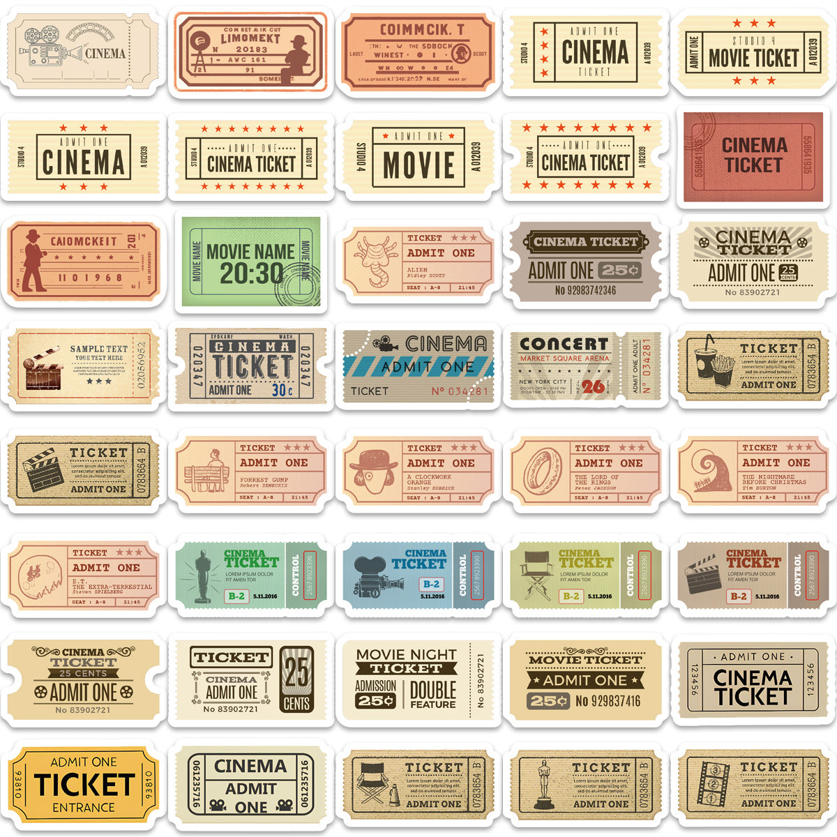 81pcs Movie Ticket Pattern Stickers Waterproof for Laptop PC Mobile