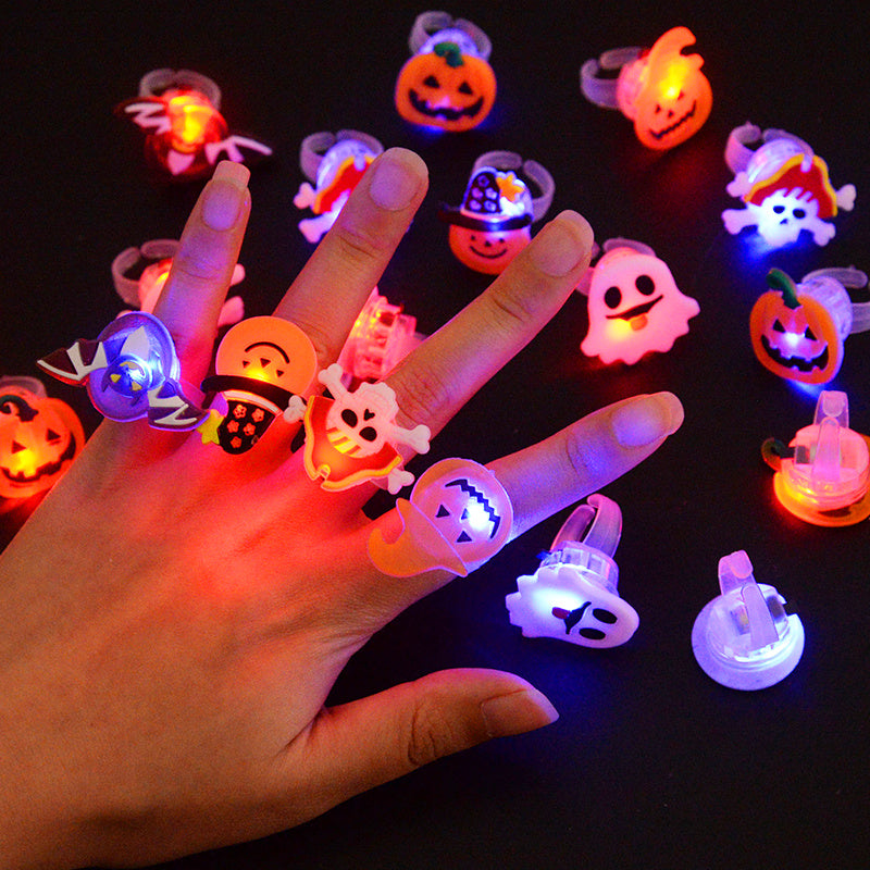 LED Halloween Rings Glowing Ghosts Pumpkins Skulls - Kids Party Decor