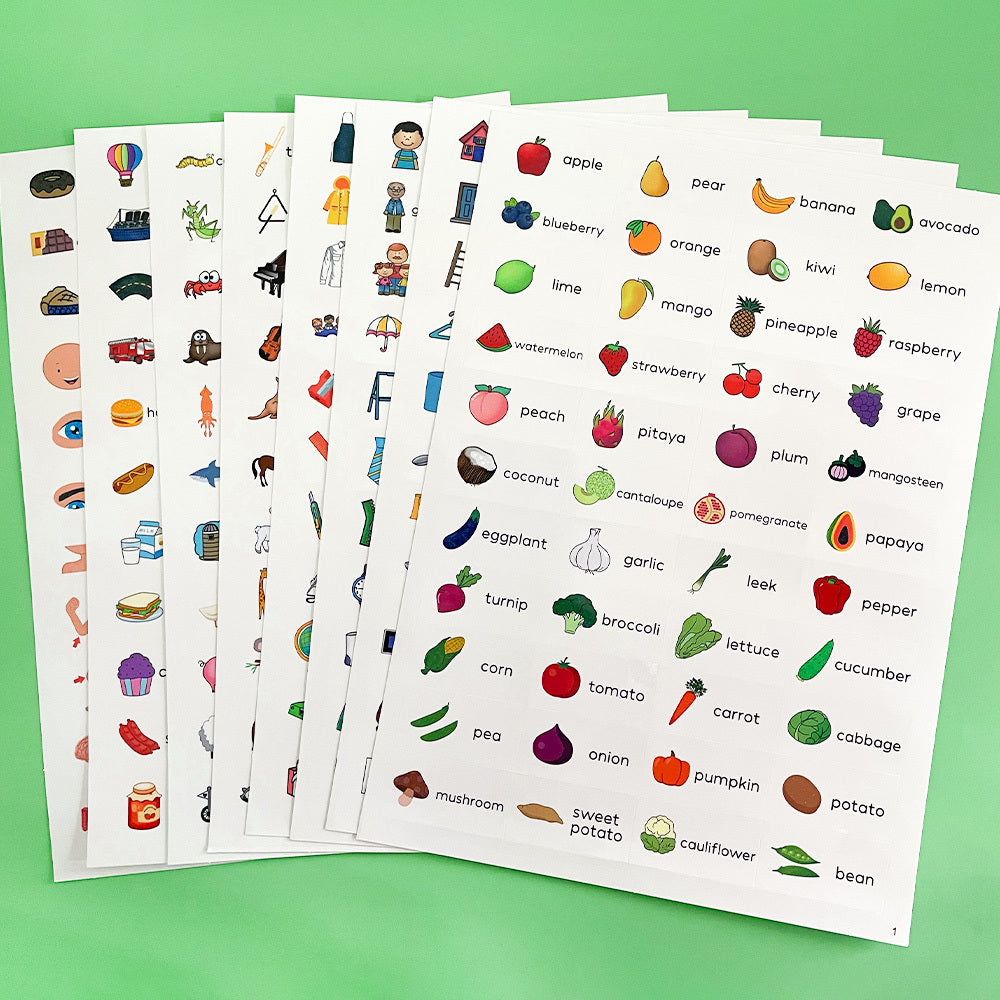 Educational English Word Stickers for Kids - Fruit Food Animal Family Learning