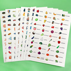 Educational English Word Stickers for Kids - Fruit Food Animal Family Learning