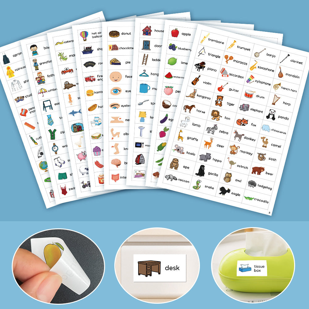 Educational English Word Stickers for Kids - Fruit Food Animal Family Learning