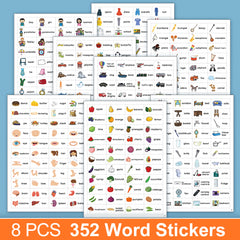 Educational English Word Stickers for Kids - Fruit Food Animal Family Learning