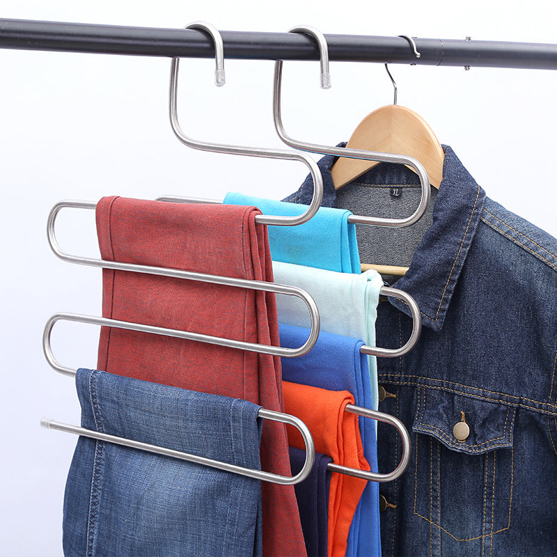 S Shape Pants Hanger Trouser Rack Stainless Steel Layer Clothes Rack