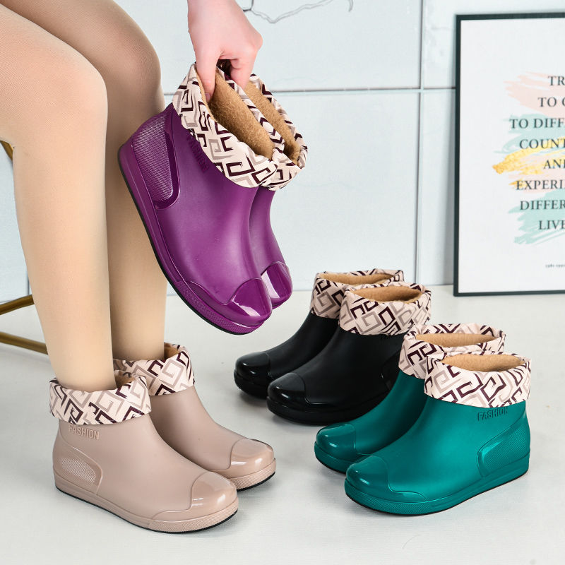 Women's Waterproof Ankle Rain Boots Non Slip Solid Short Tube Boots