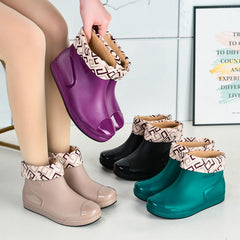 Women's Waterproof Ankle Rain Boots Non Slip Solid Short Tube Boots
