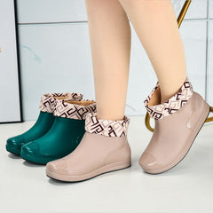 Women's Waterproof Ankle Rain Boots Non Slip Solid Short Tube Boots