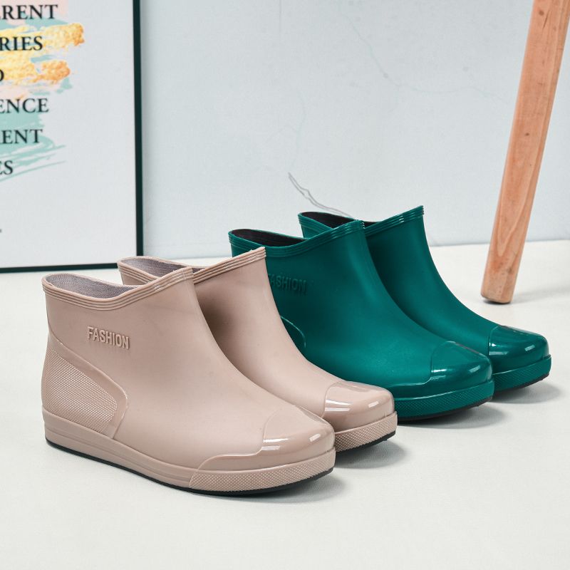 Women's Waterproof Ankle Rain Boots Non Slip Solid Short Tube Boots